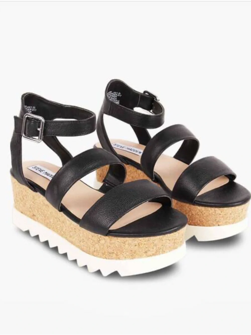Steve Madden Black Kirsten Cork Platform Wedge Sandals